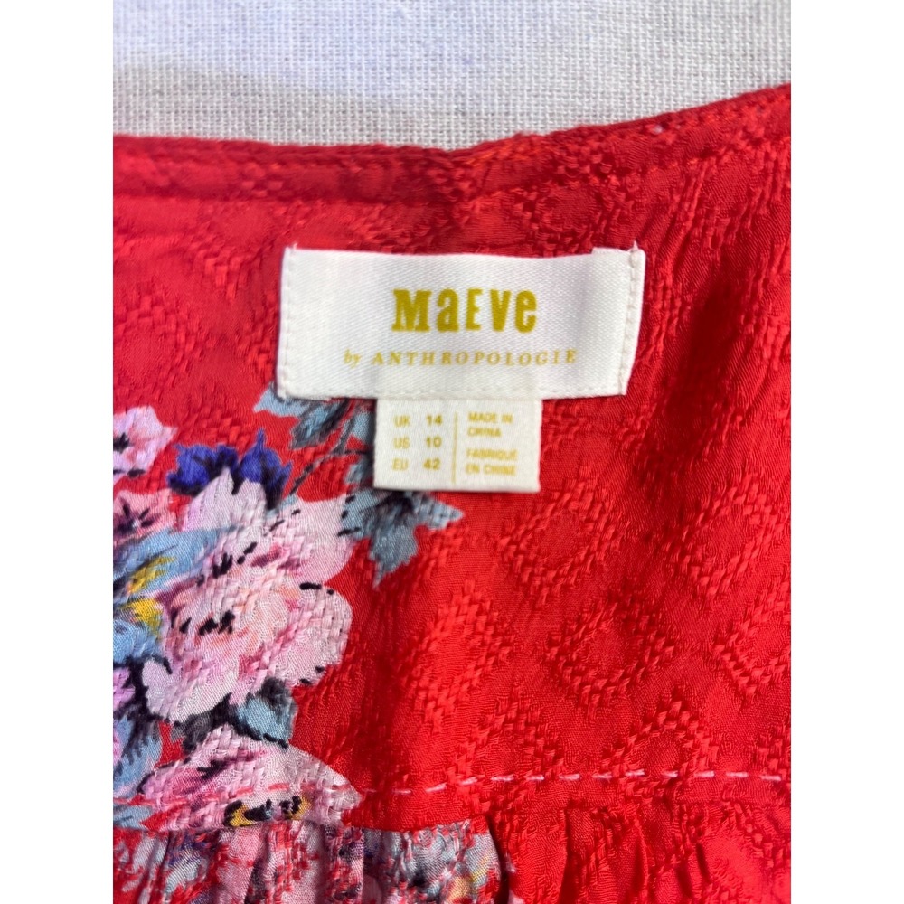 Anthropologie Maeve Hansley Orange Floral V Neck Boho Top Womens sz 10 Summer - Picture 5 of 16